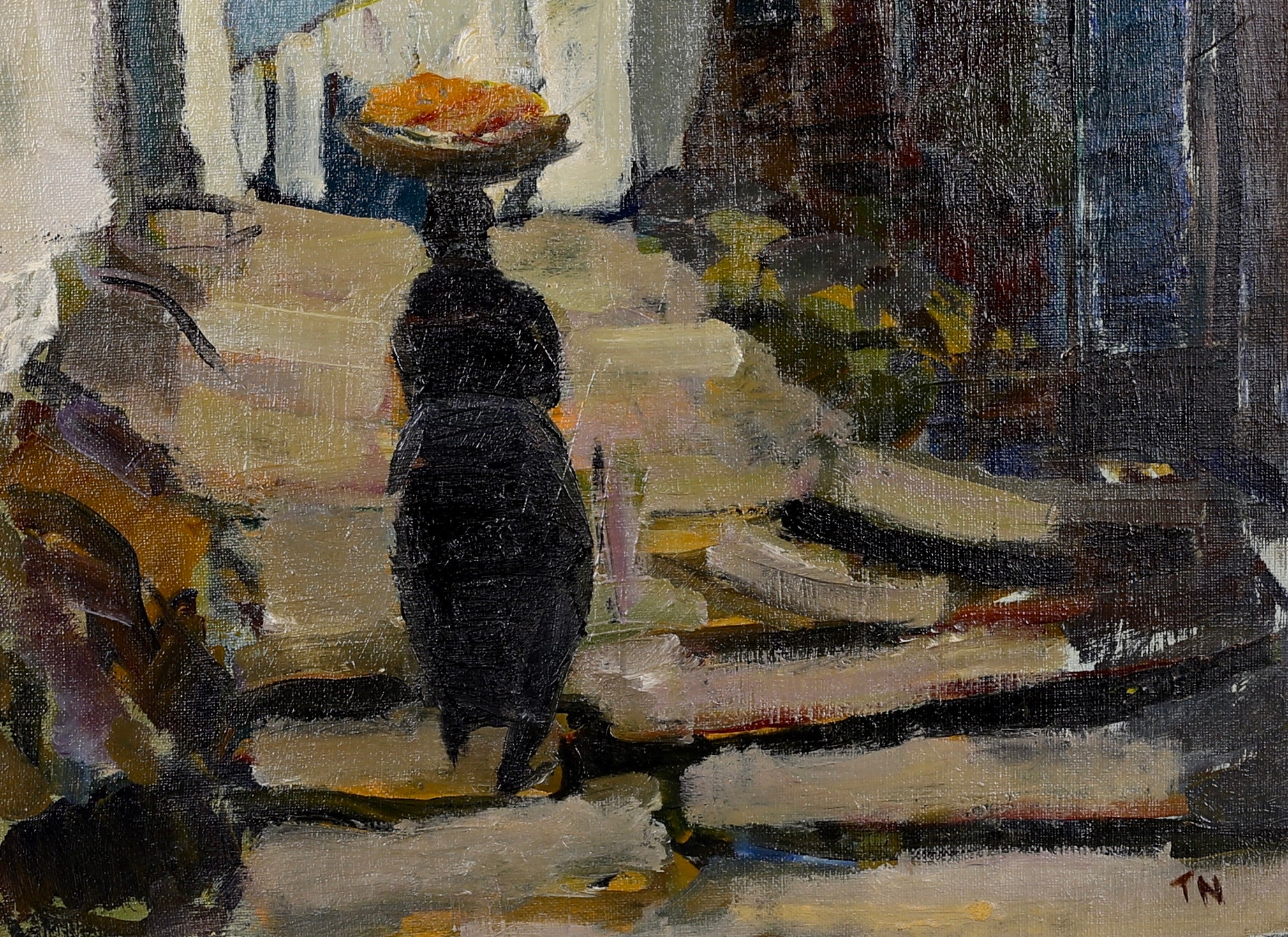 Vintage Cityscape Oil Painting by Tage Nilsson from Sweden