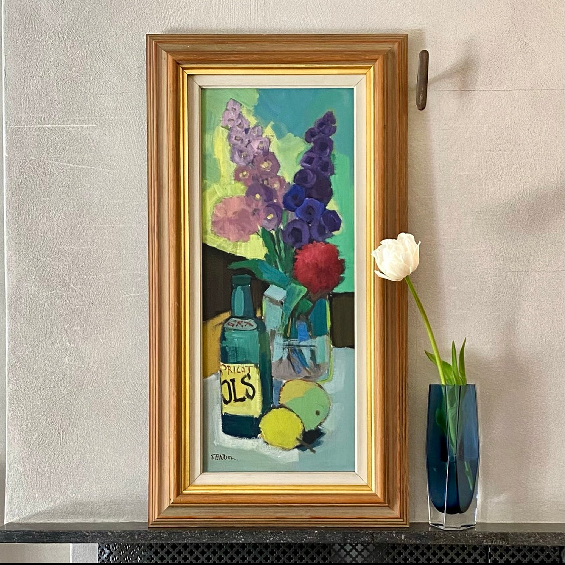 Mid Century Vintage Still Life Oil Painting by T Ahlm From Sweden