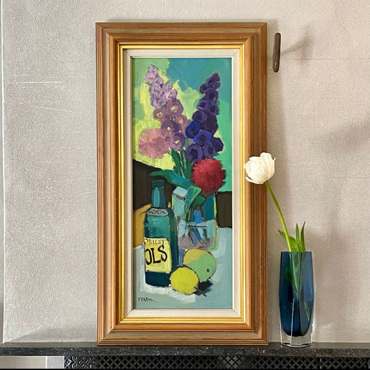 Mid Century Vintage Still Life Oil Painting by T Ahlm From Sweden