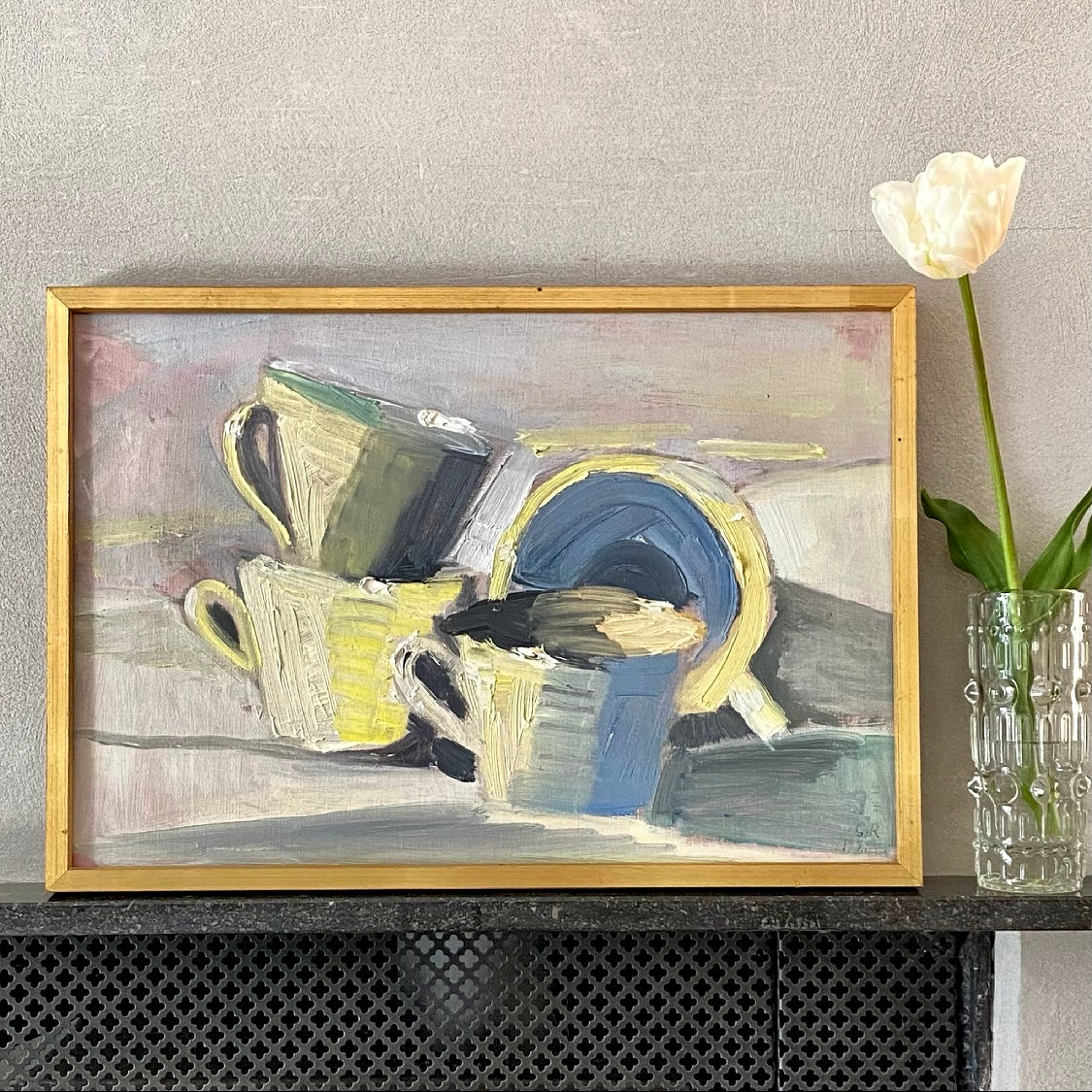 Mid Century Original Still Life Oil Painting from 1971 Sweden