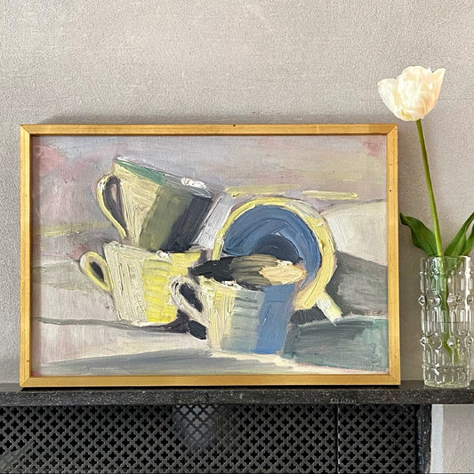 Mid Century Original Still Life Oil Painting from 1971 Sweden