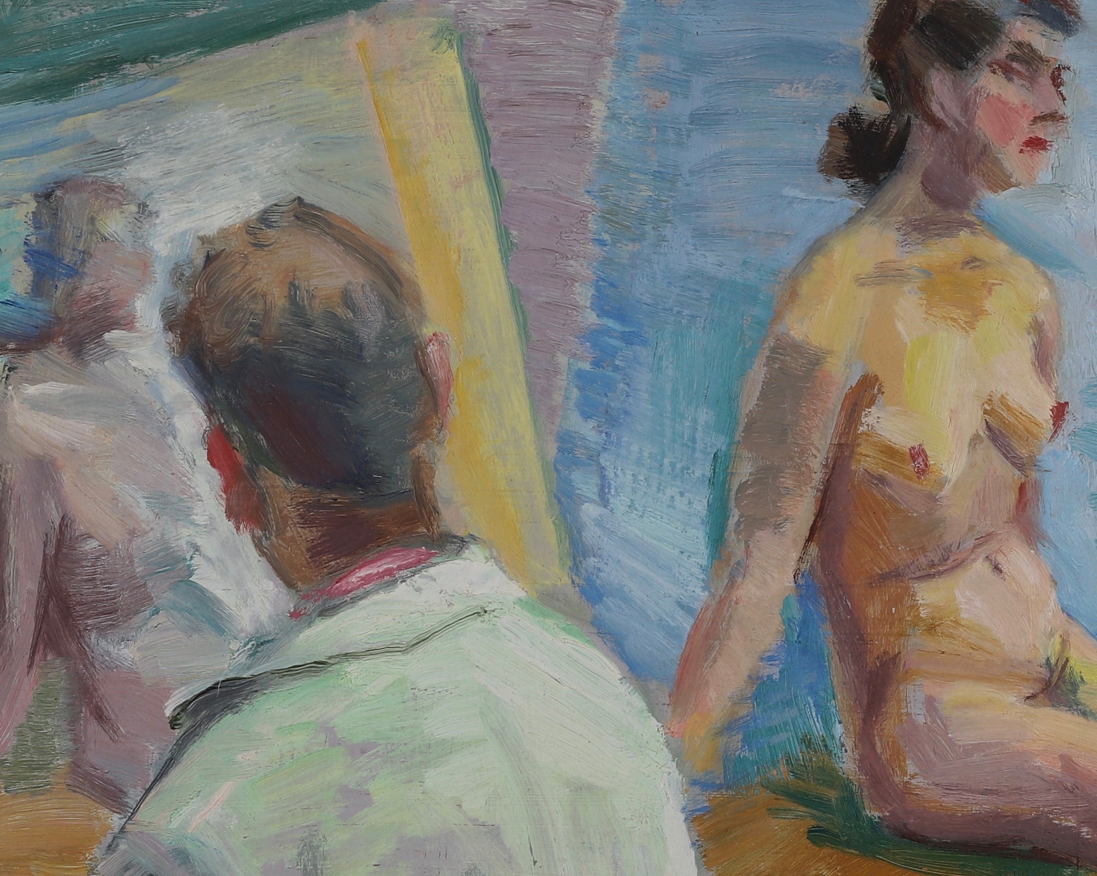 Mid Century Original Figure Oil Painting by C Deelsbo Sweden