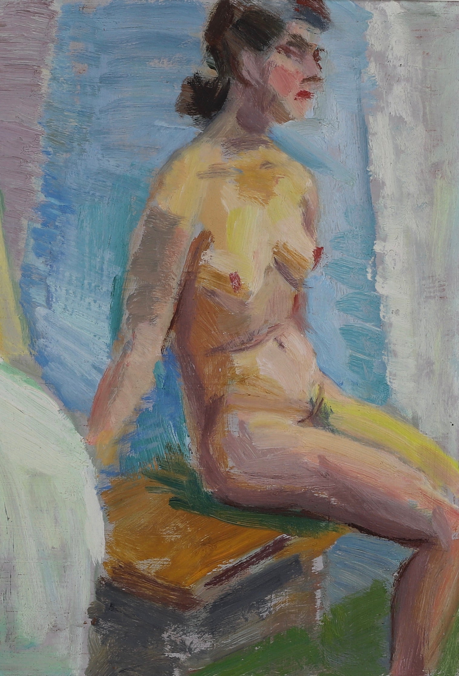 Mid Century Original Figure Oil Painting by C Deelsbo Sweden