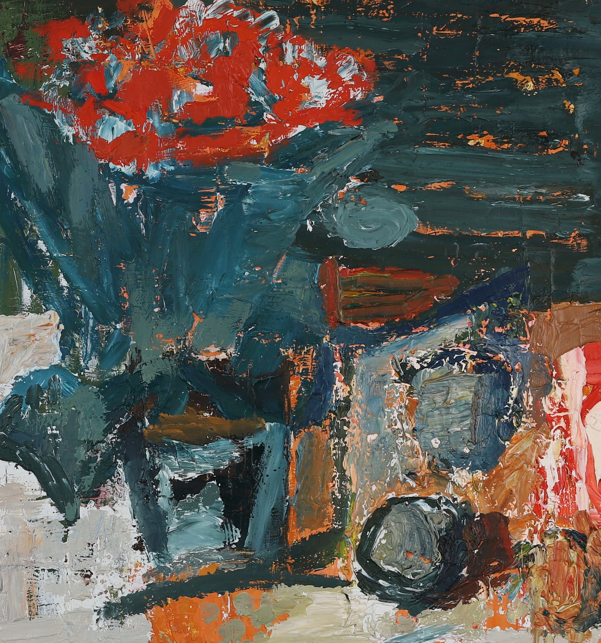 Mid Century Original Still Life Oil Painting By R Godin Sweden 1967