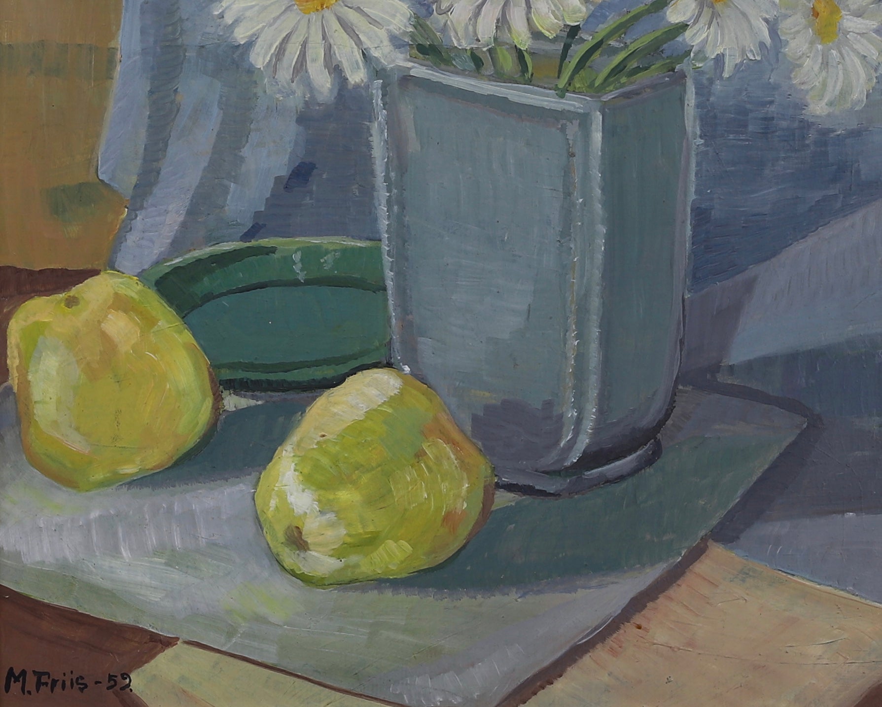 Mid Century Original Still Life Oil Painting By M Friis Sweden