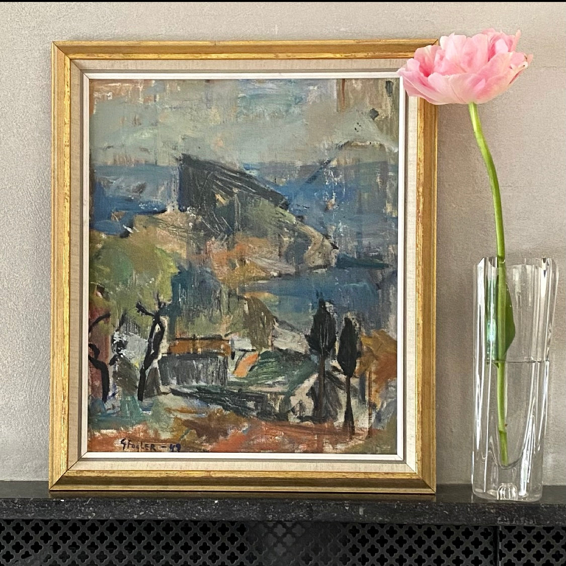 Mid Century Landscape Oil Painting by Göta Fogler From Sweden 1949