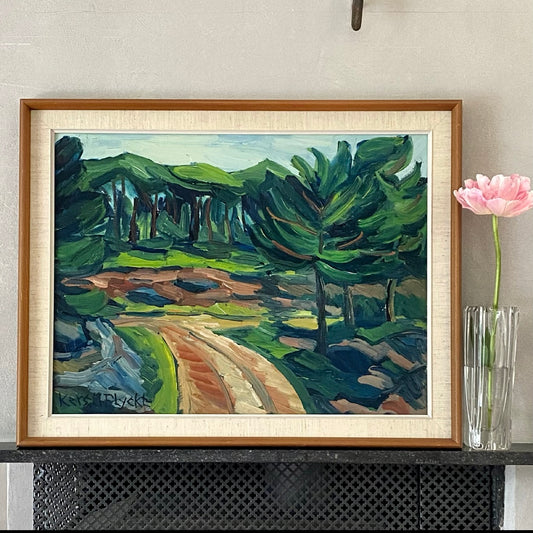Mid Century Vintage Landscape Oil Painting By K Flyckt Sweden