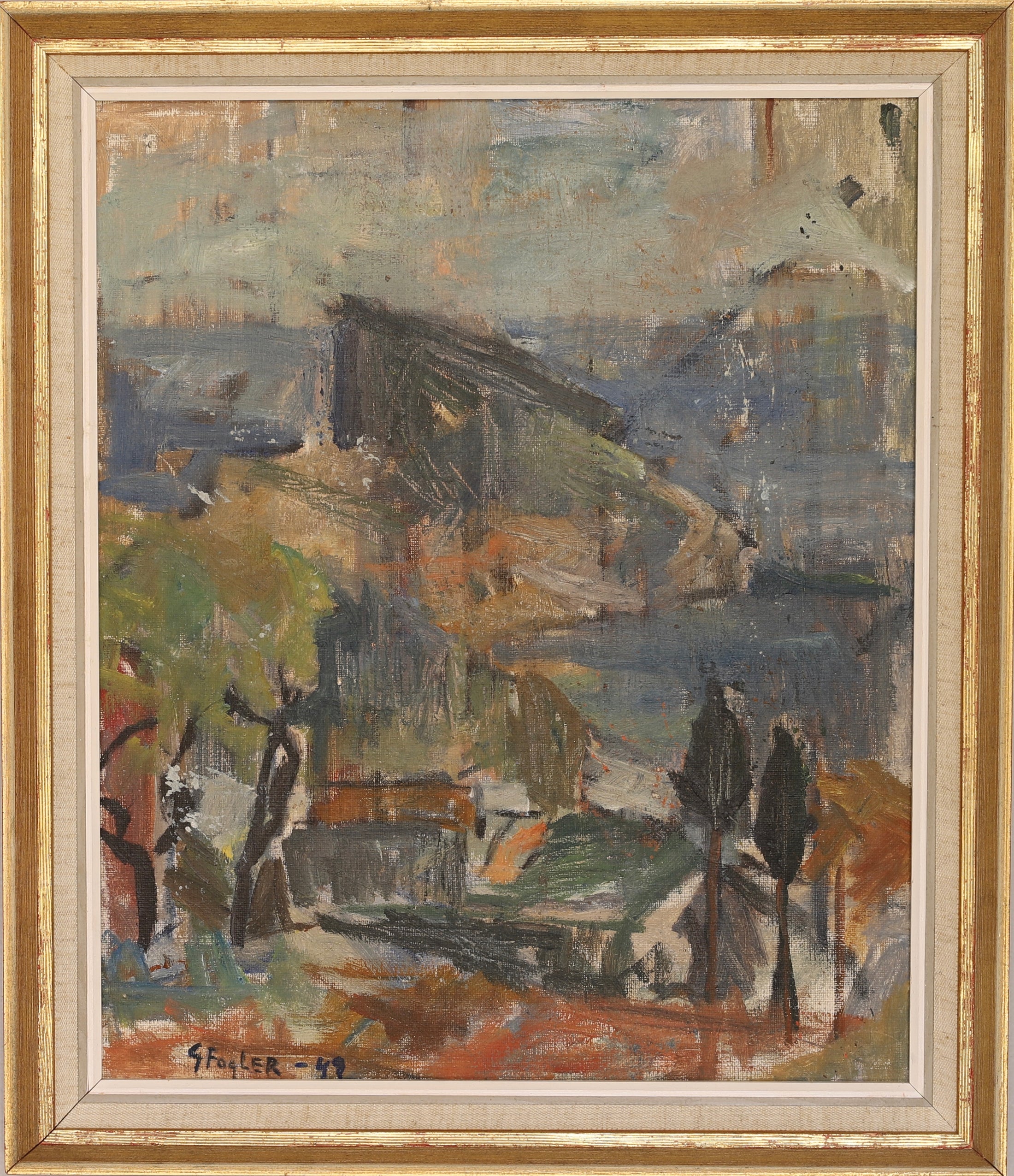 Mid Century Landscape Oil Painting by Göta Fogler From Sweden 1949