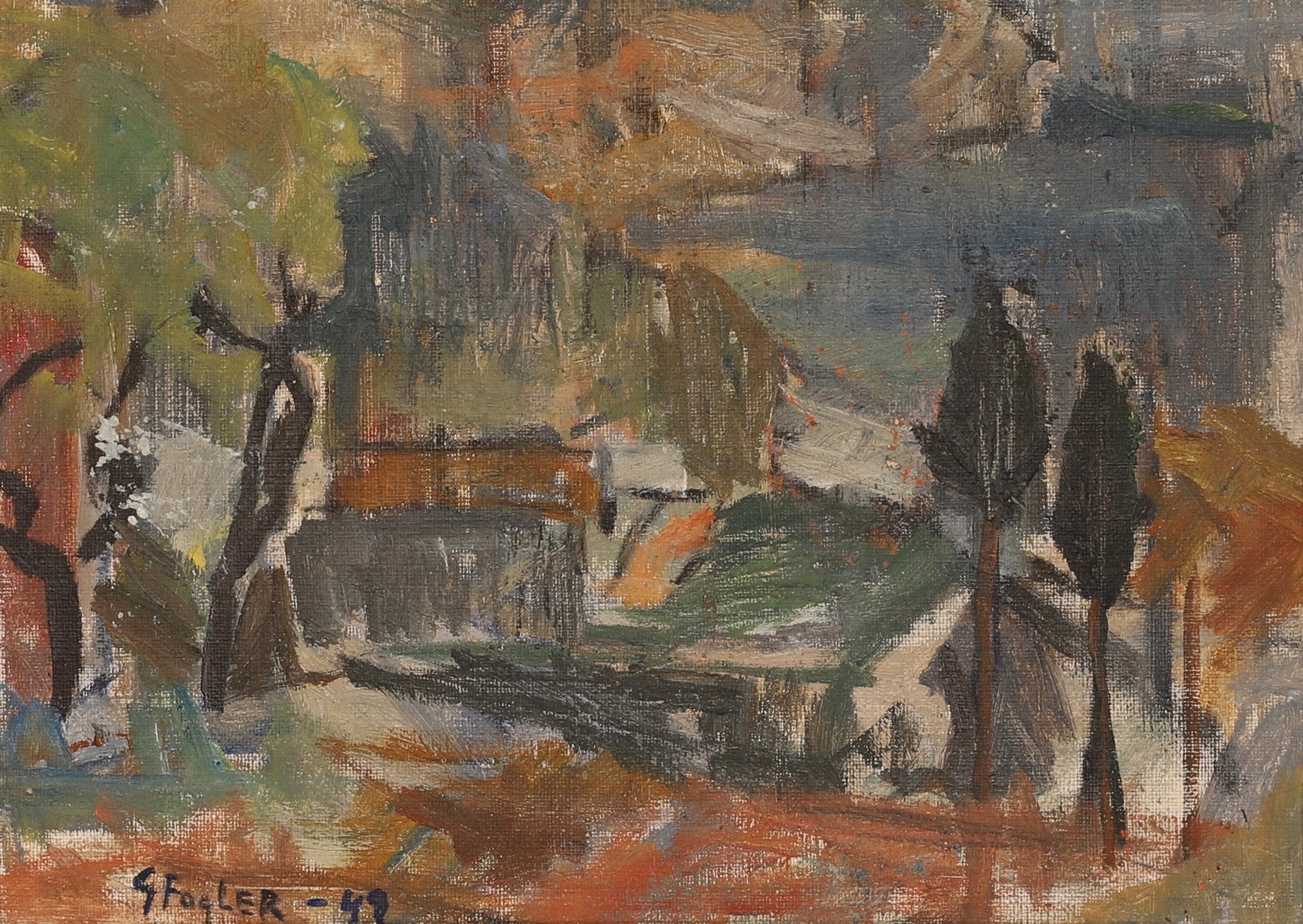 Mid Century Landscape Oil Painting by Göta Fogler From Sweden 1949