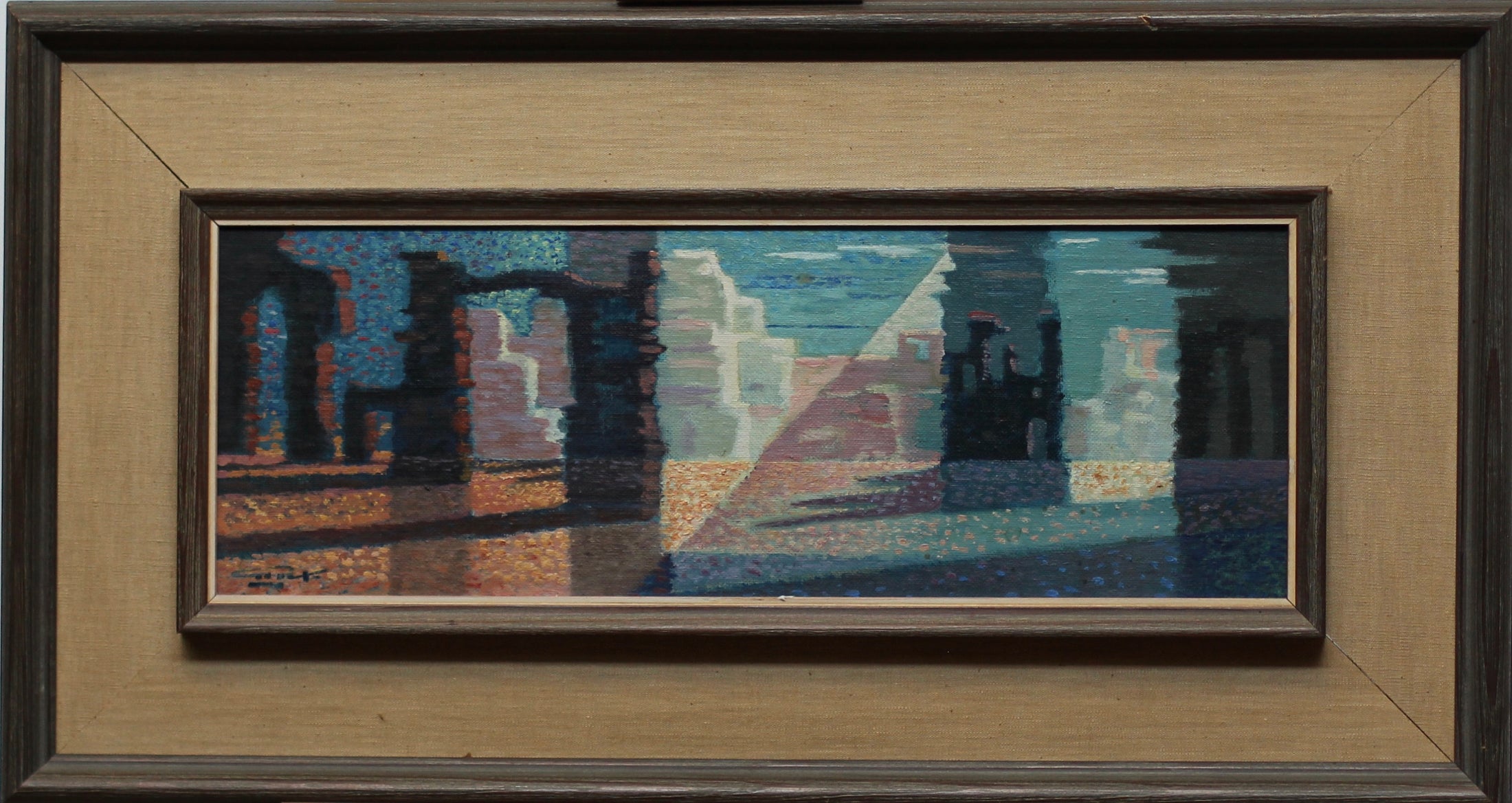 Mid Century Framed Art Surreal Oil Painting from Sweden by Göte Rex