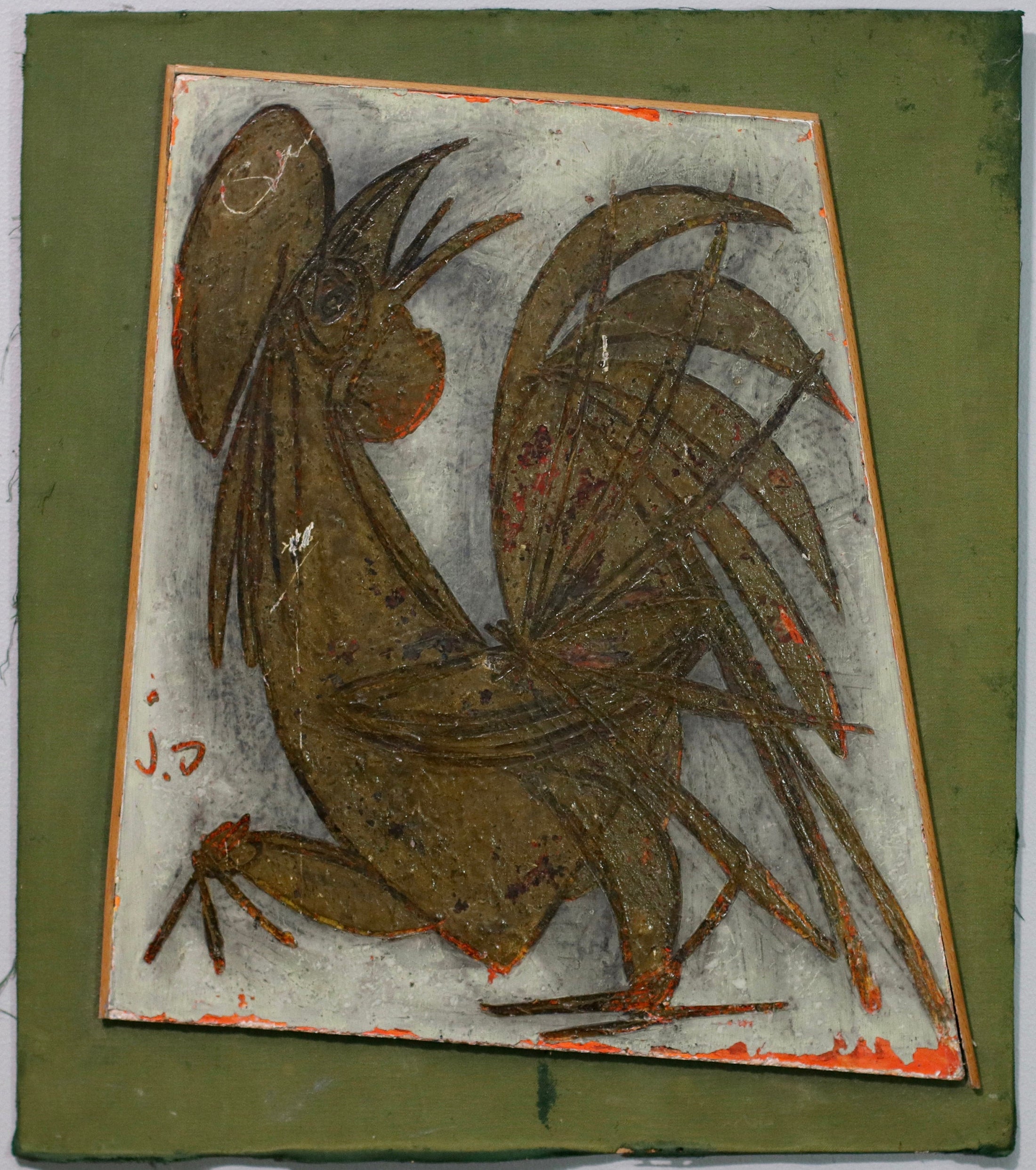 Mid Century Art Oil Painting of Rooster From Sweden