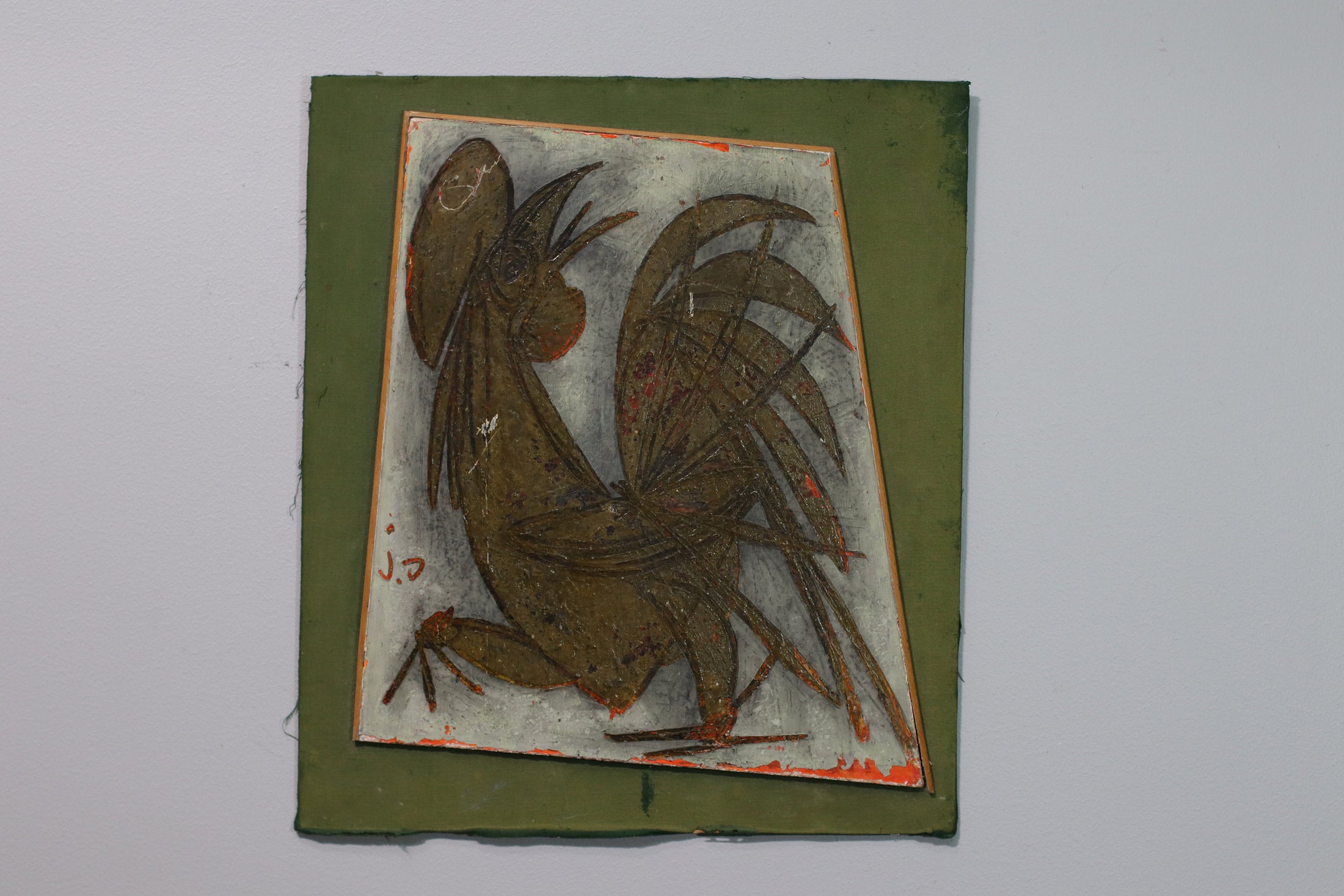 Mid Century Art Oil Painting of Rooster From Sweden