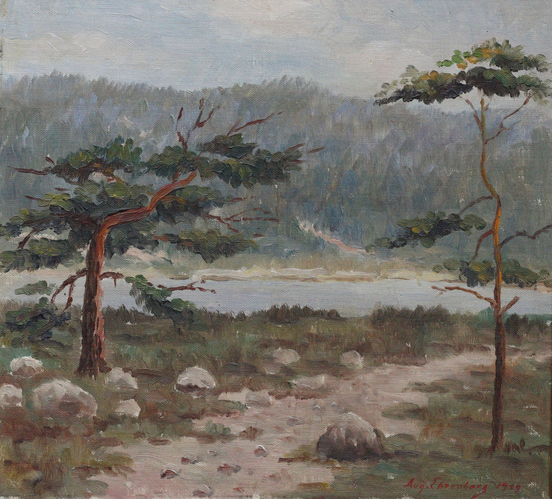 Vintage Fine Art Landscape Oil Painting by August Ehrenberg 1929