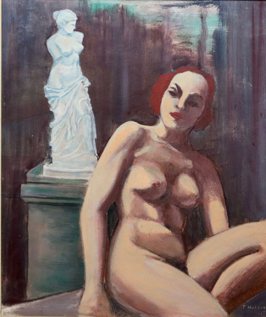 Original Framed Vintage Mid Century Figure Oil Painting from 1945