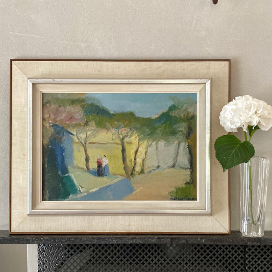 Vintage Landscape Oil Painting by Helge Cardell Sweden 1960's