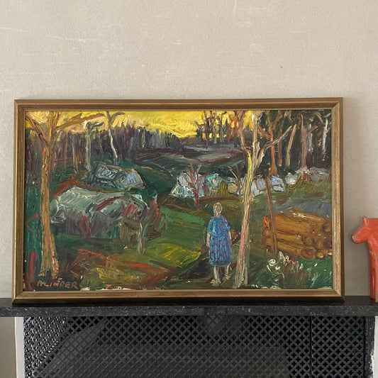 Vintage Original Landscape Oil Painting by Ingegerd Linder Sweden