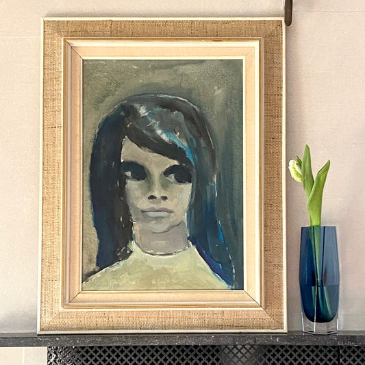 Vintage Original Mid Century Portrait Oil Painting From Sweden