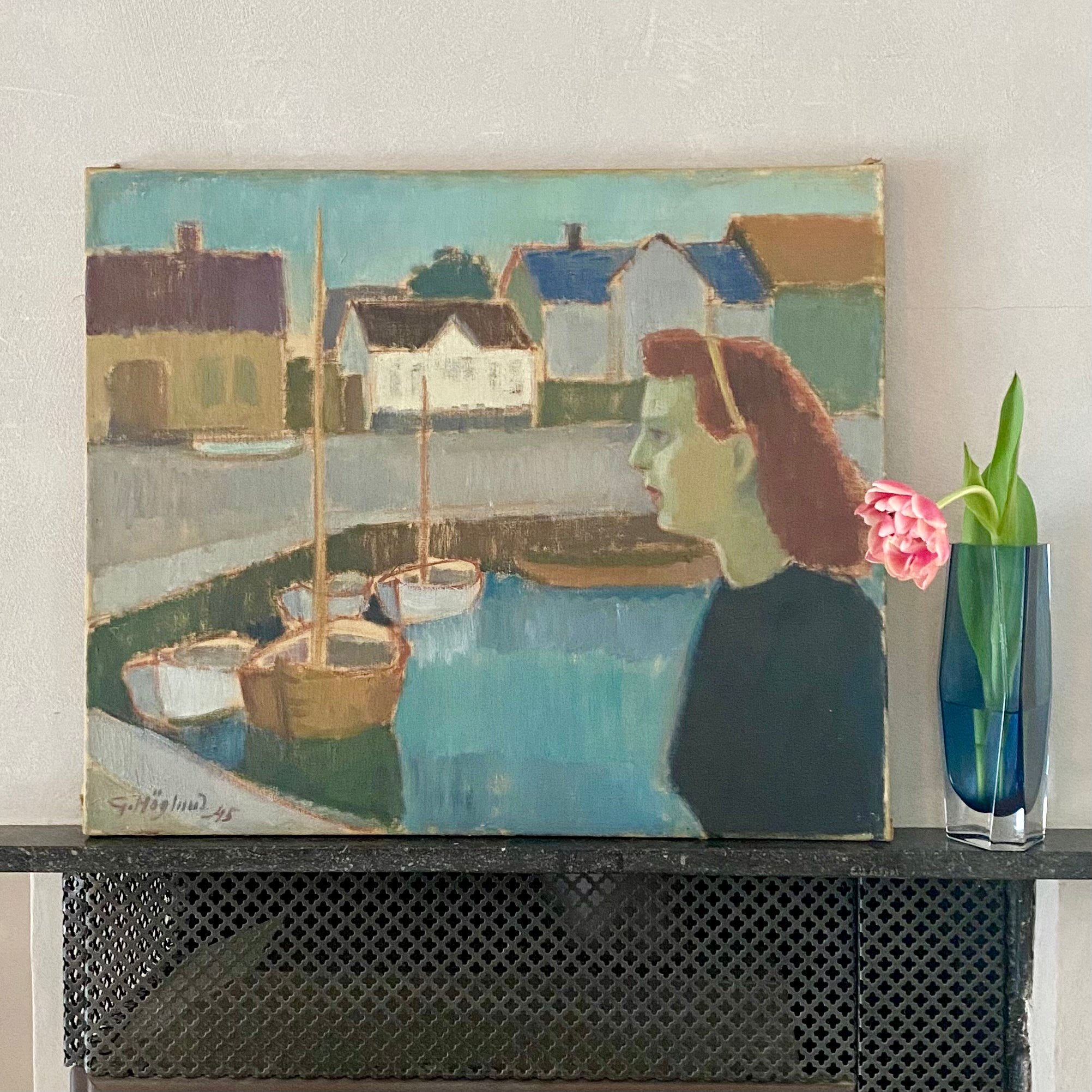 Mid Century Original Oil Painting by G Höglund Sweden