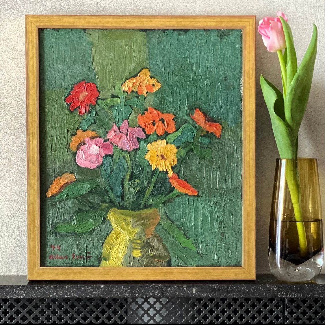 Mid Century Original Still Life Oil Painting By Allan Erwö Sweden