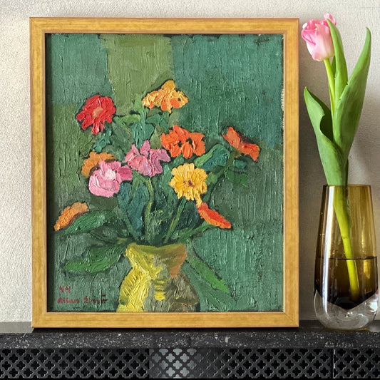 Mid Century Original Still Life Oil Painting By Allan Erwö Sweden