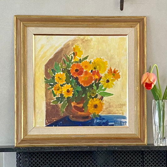 Original Still Life Oil Painting Vintage Mid Century From Sweden 1951