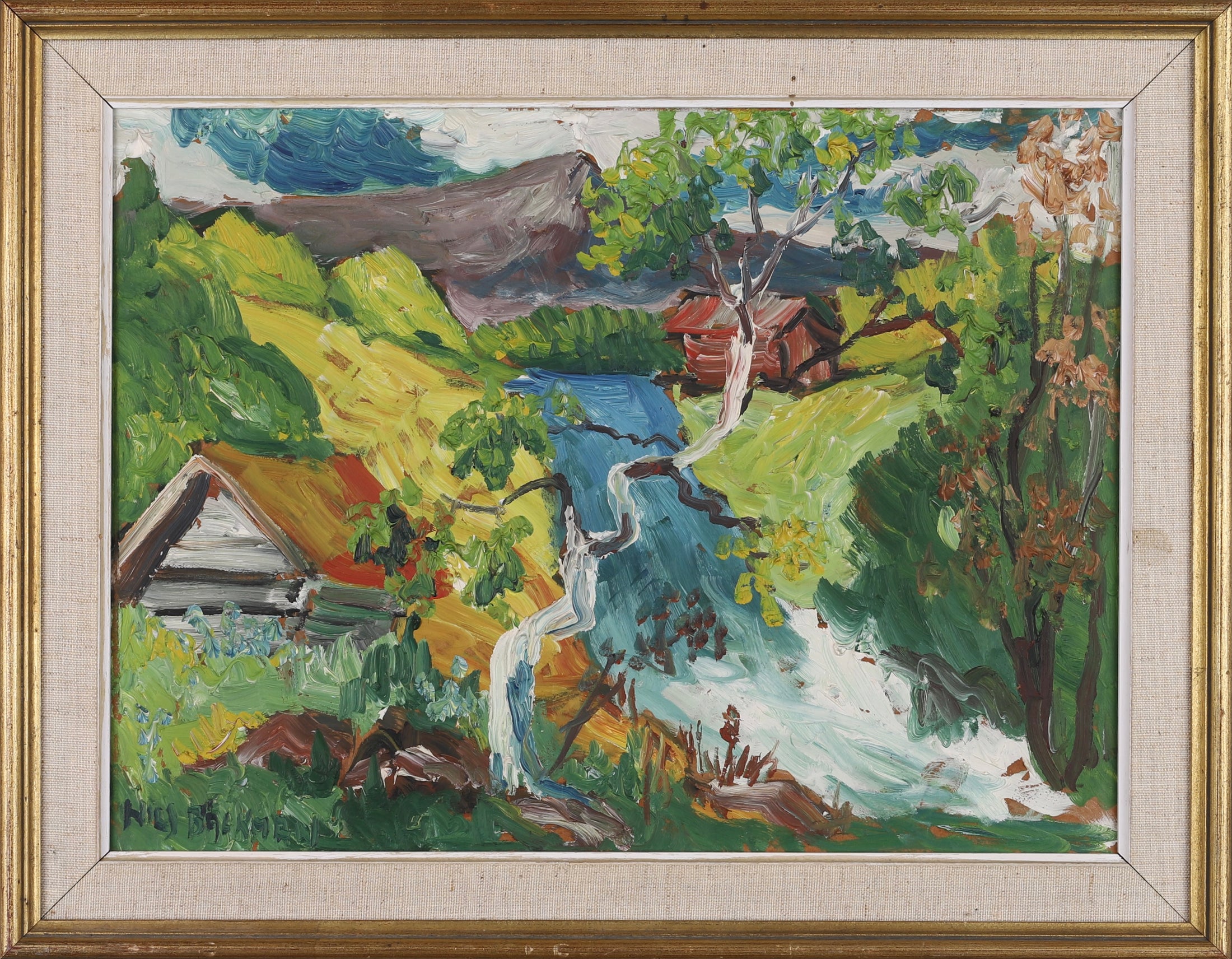 Framed Vintage Art Room Mid Century Oil Painting Sweden by Bäckman