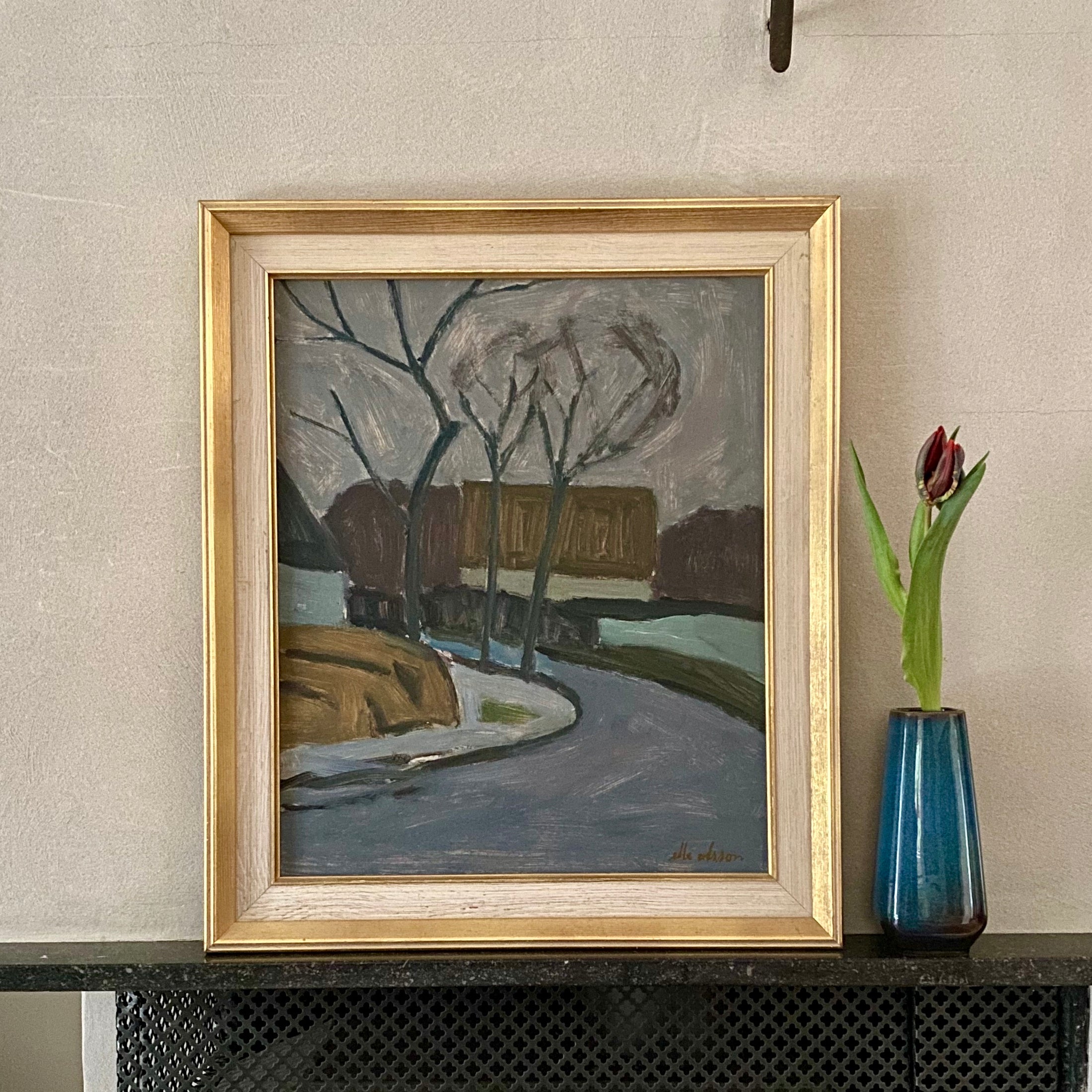 Vintage Mid Century Oil Painting By Ebbe Olsson Sweden