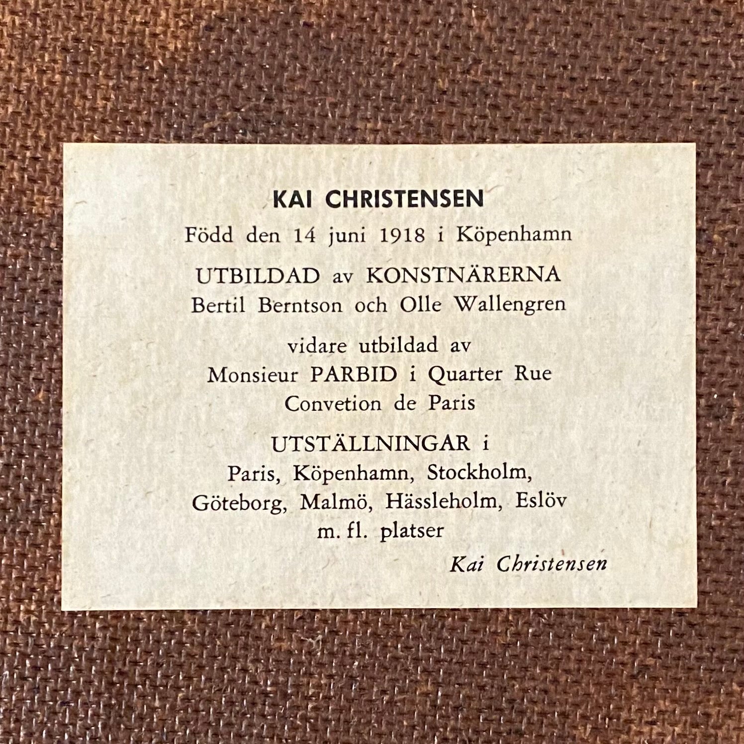 Mid Century Original Portrait Oil Painting From Sweden by K Christensen