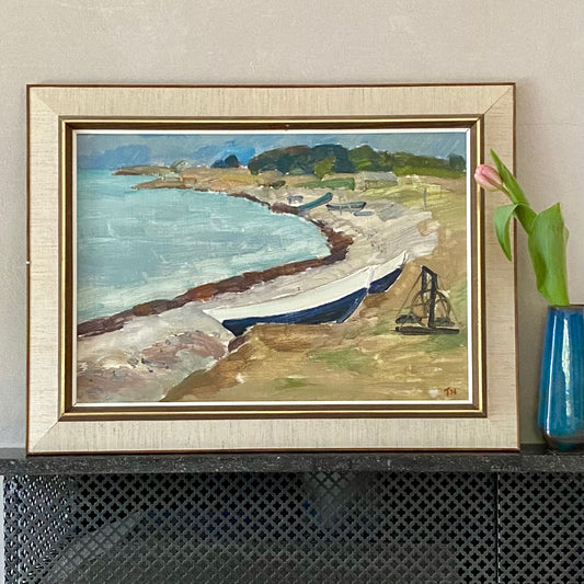 Vintage Coastal Painting by Tage Nilsson from Sweden