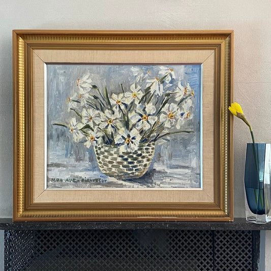 Original Still Life Oil Painting Vintage Mid Century By Olga Birkfeldt Sweden