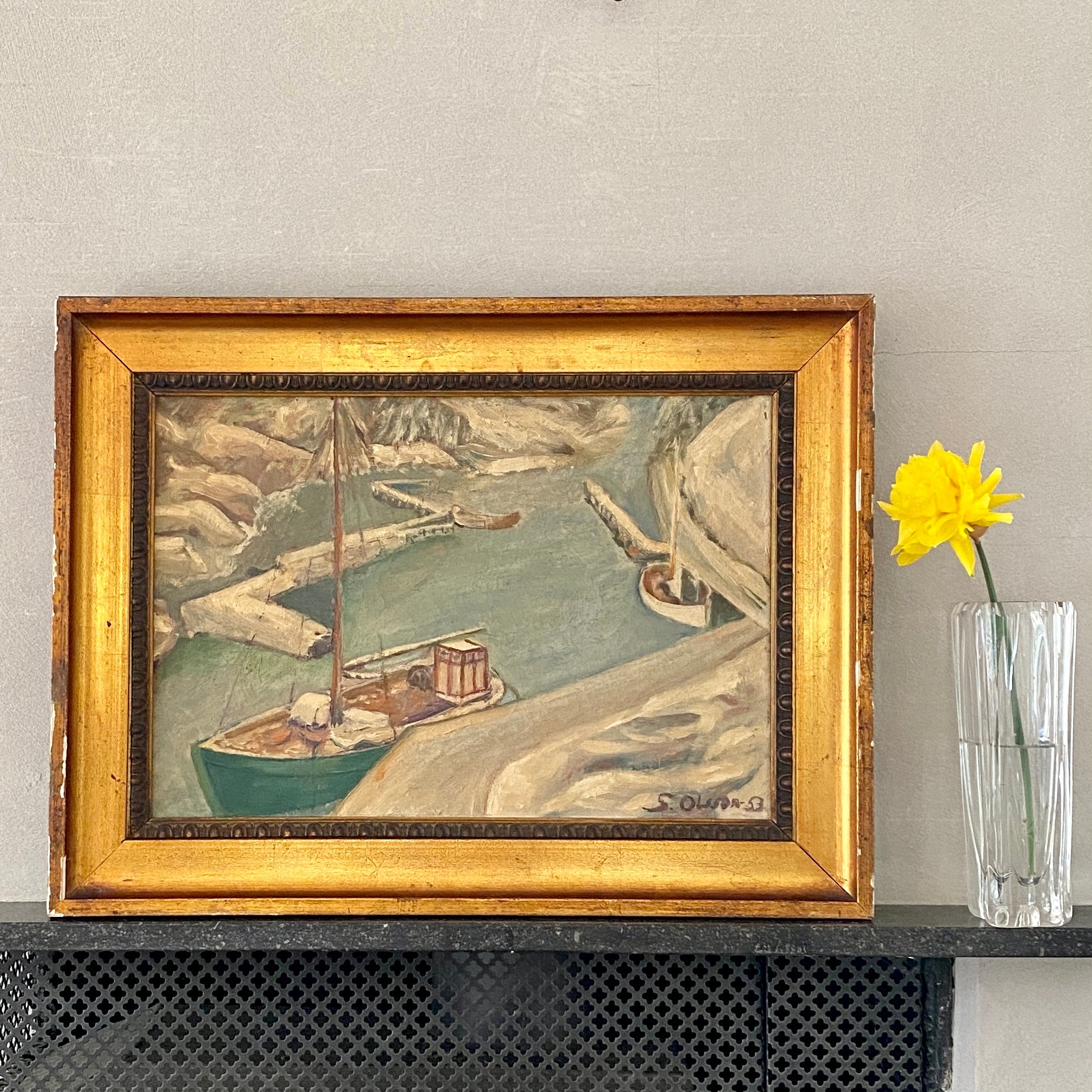 Mid Century Oil Painting by S Olsson Sweden 1953