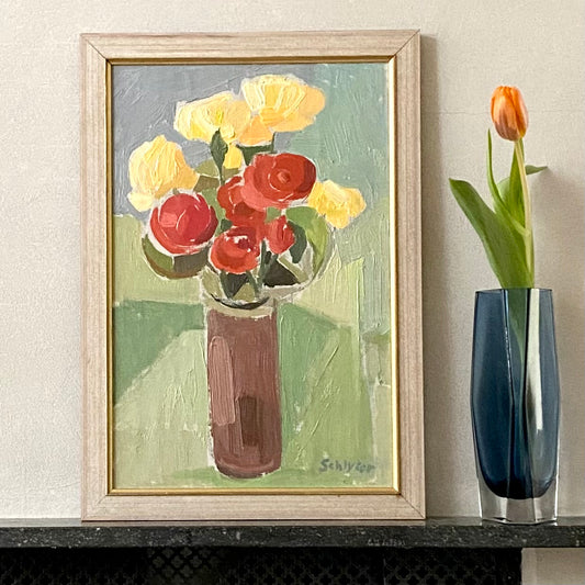 Original Still Life Oil Painting Vintage Mid Century By S Schlyter Sweden