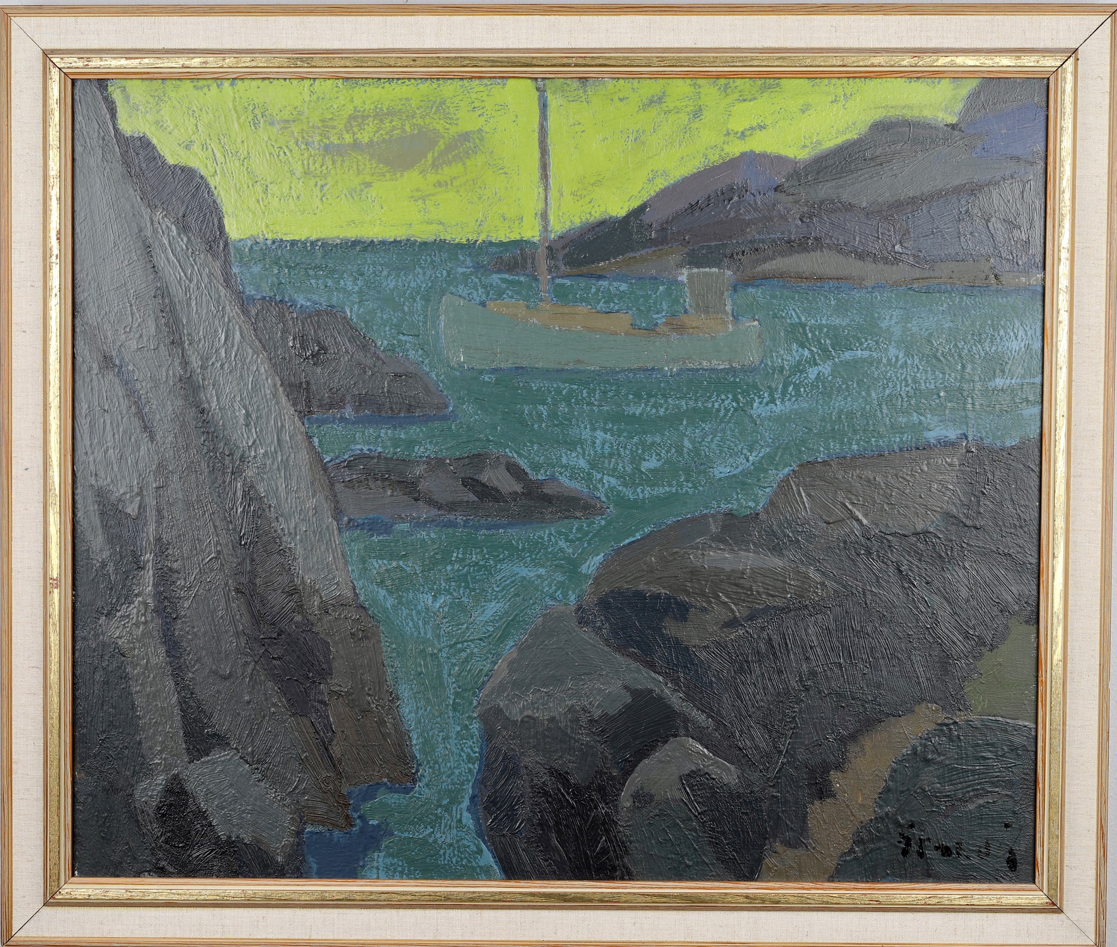 Mid Century Coastal Oil Painting By S Grandin Sweden