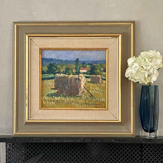 Vintage Landscape Oil Painting Haystack By Torgny Rydahl Sweden
