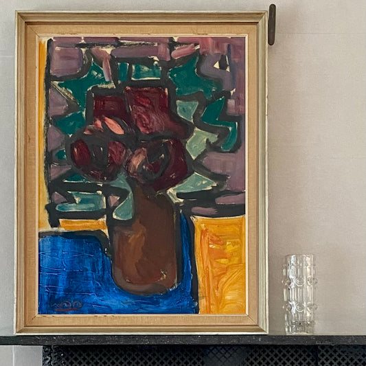 Mid Century Vintage Original Still Life Painting From Sweden