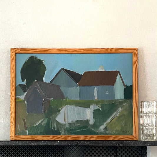 Original Vintage Art Room Mid Century Oil Painting from Sweden 1956