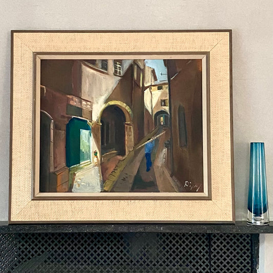 Vintage Original Street Scene Oil Painting By H Ripa From Sweden