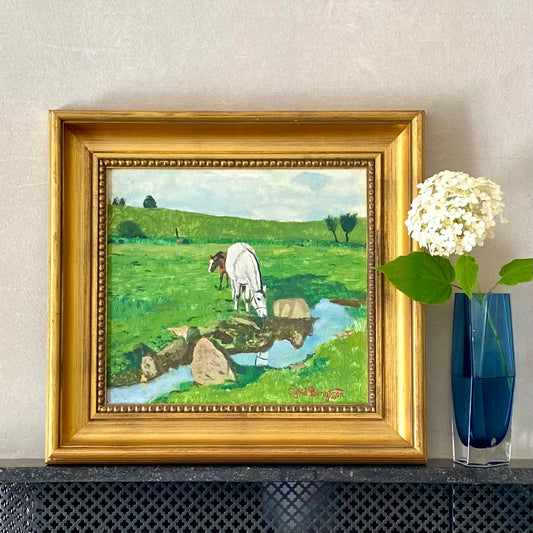 Mid Century Horse Oil Painting  From Sweden