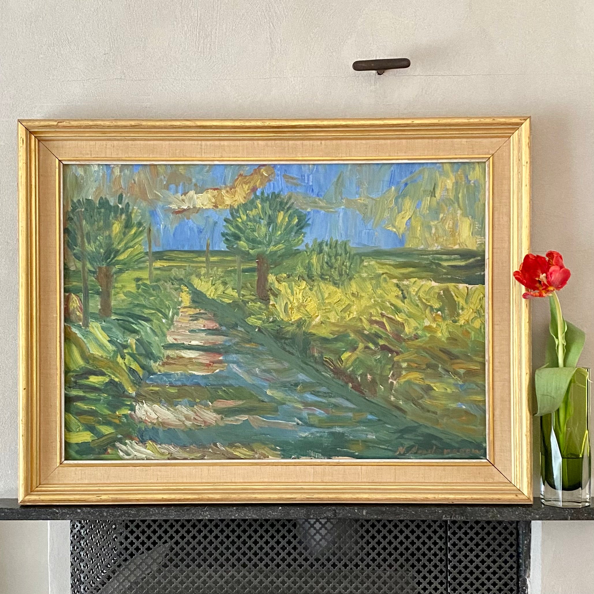 Vintage Mid Century Landscape Oil Painting By N Andersson Sweden