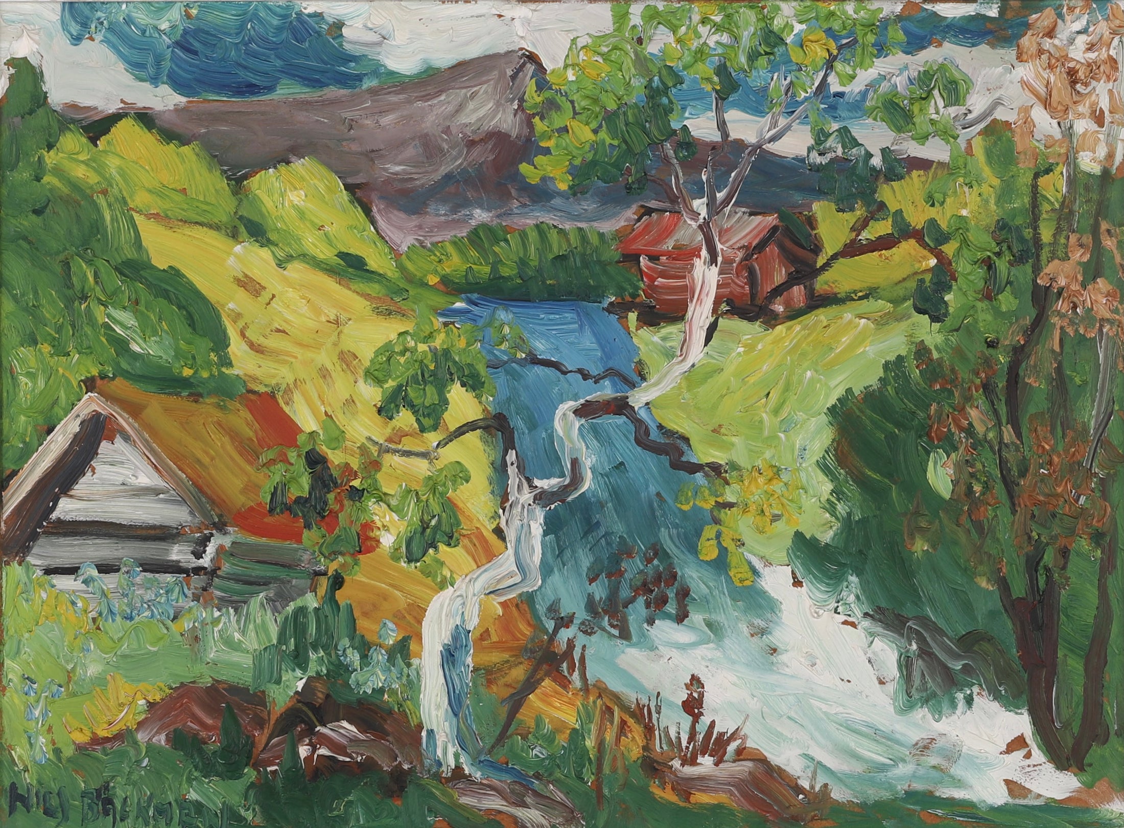 Framed Vintage Art Room Mid Century Oil Painting Sweden by Bäckman