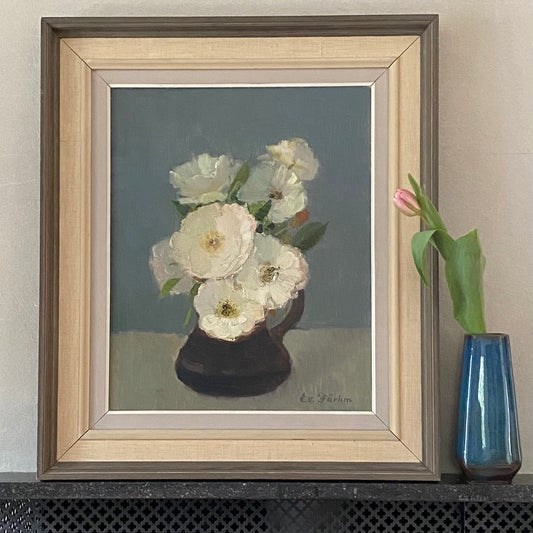 Original Still Life Oil Painting Vintage Mid Century By E Fährm Sweden
