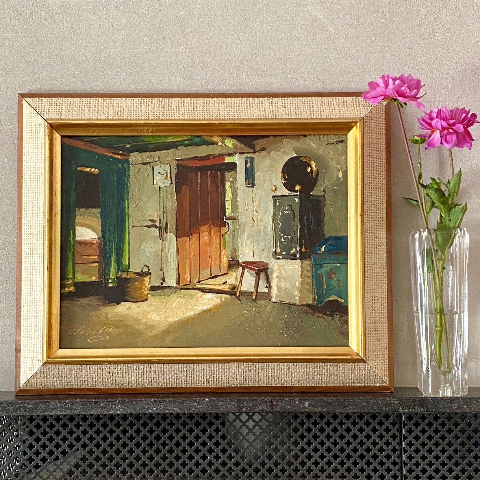 Mid Century Interior Oil Painting From Sweden By VO Schnach