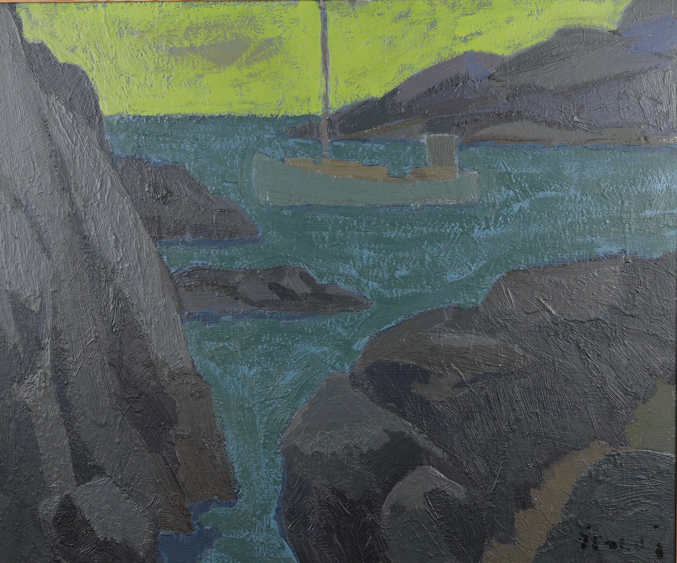 Mid Century Coastal Oil Painting By S Grandin Sweden