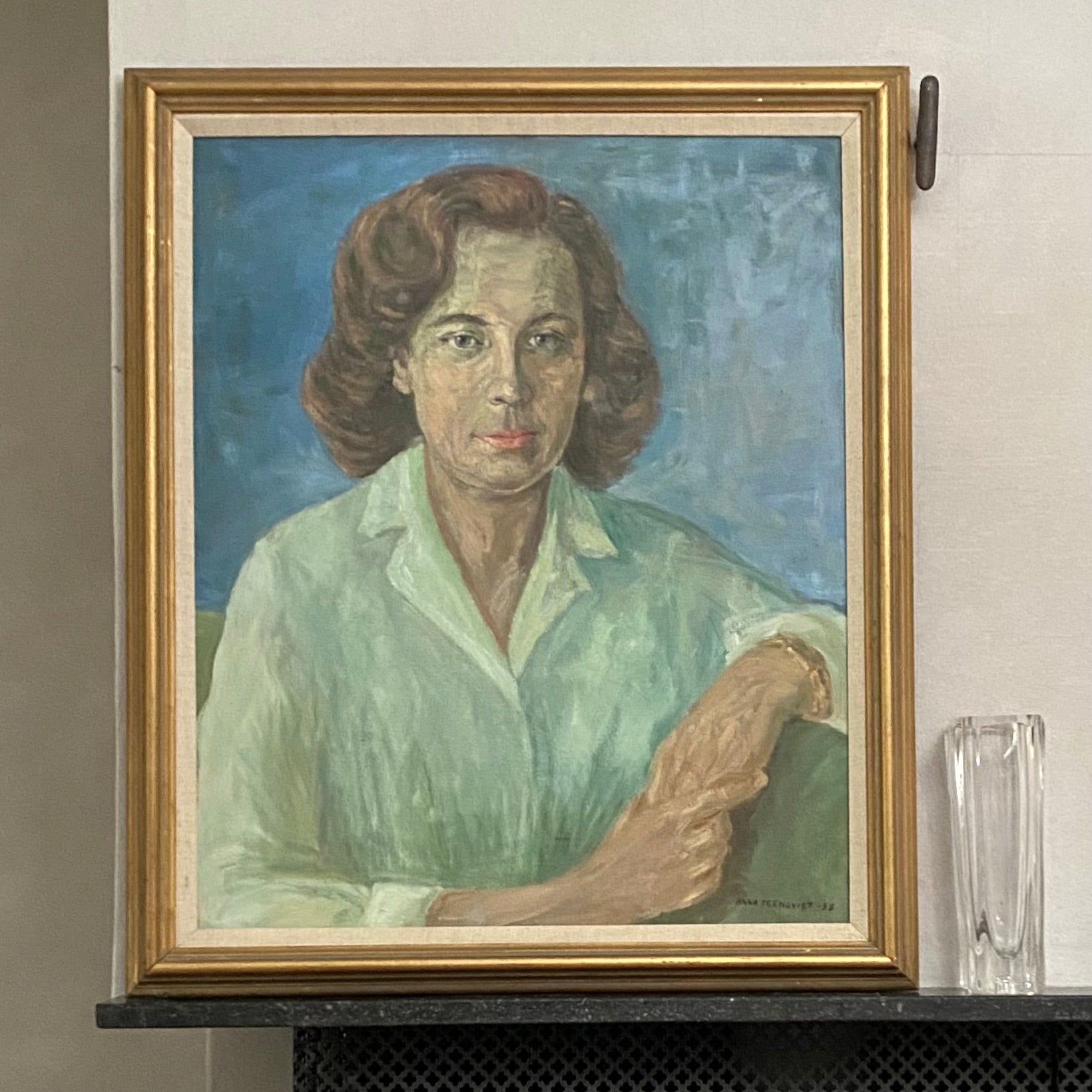 Mid Century Original Portrait Oil Painting by A Fernquist 1958