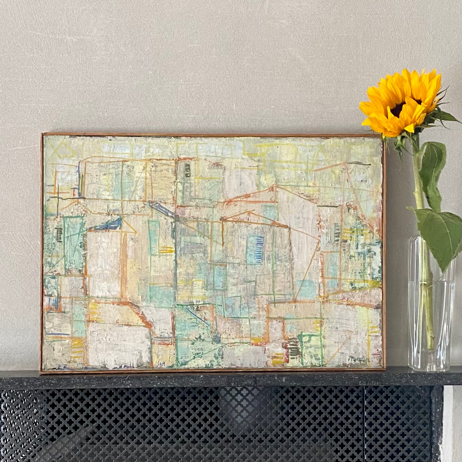 Mid Century Abstract Oil Painting By C Nordin Sweden