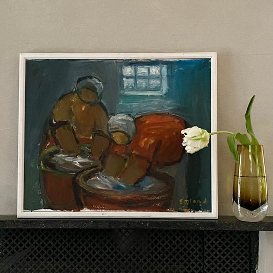 Vintage Mid Century Expressionist Oil Painting from Sweden Signed Emland