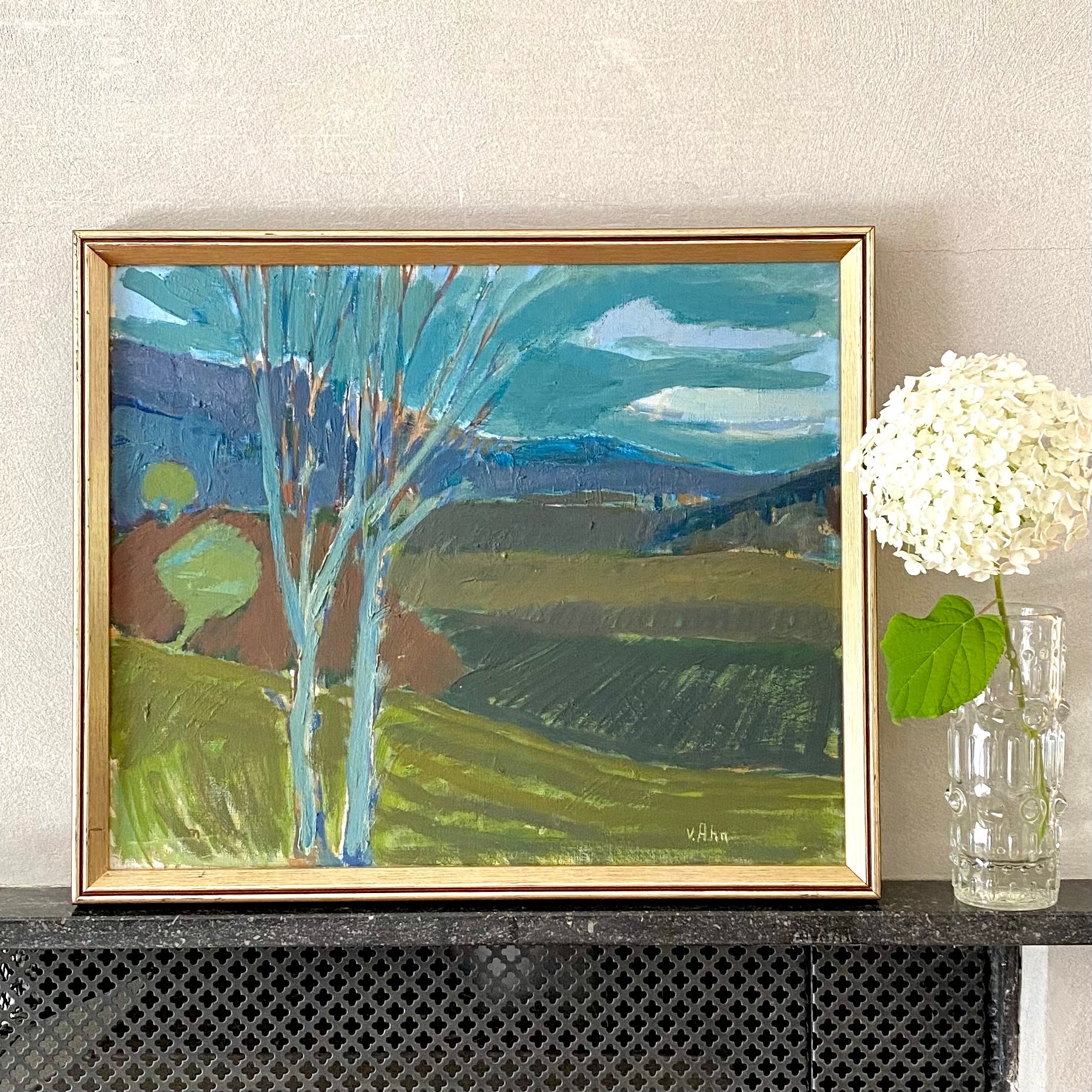 Framed Mid Century Oil Painting by V Ahn Sweden
