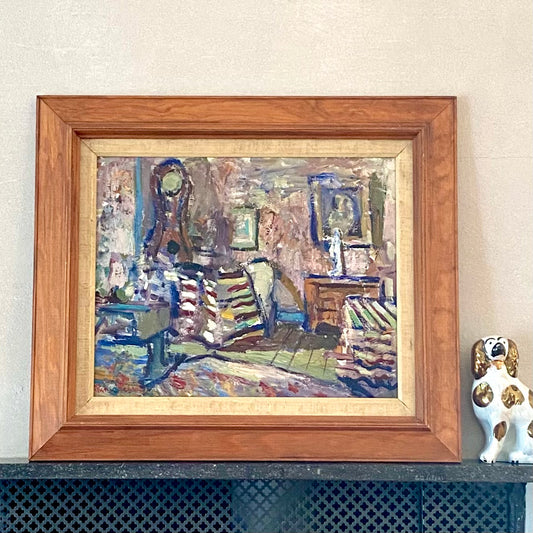 Mid Century Interior Oil Painting By R Persson From Sweden