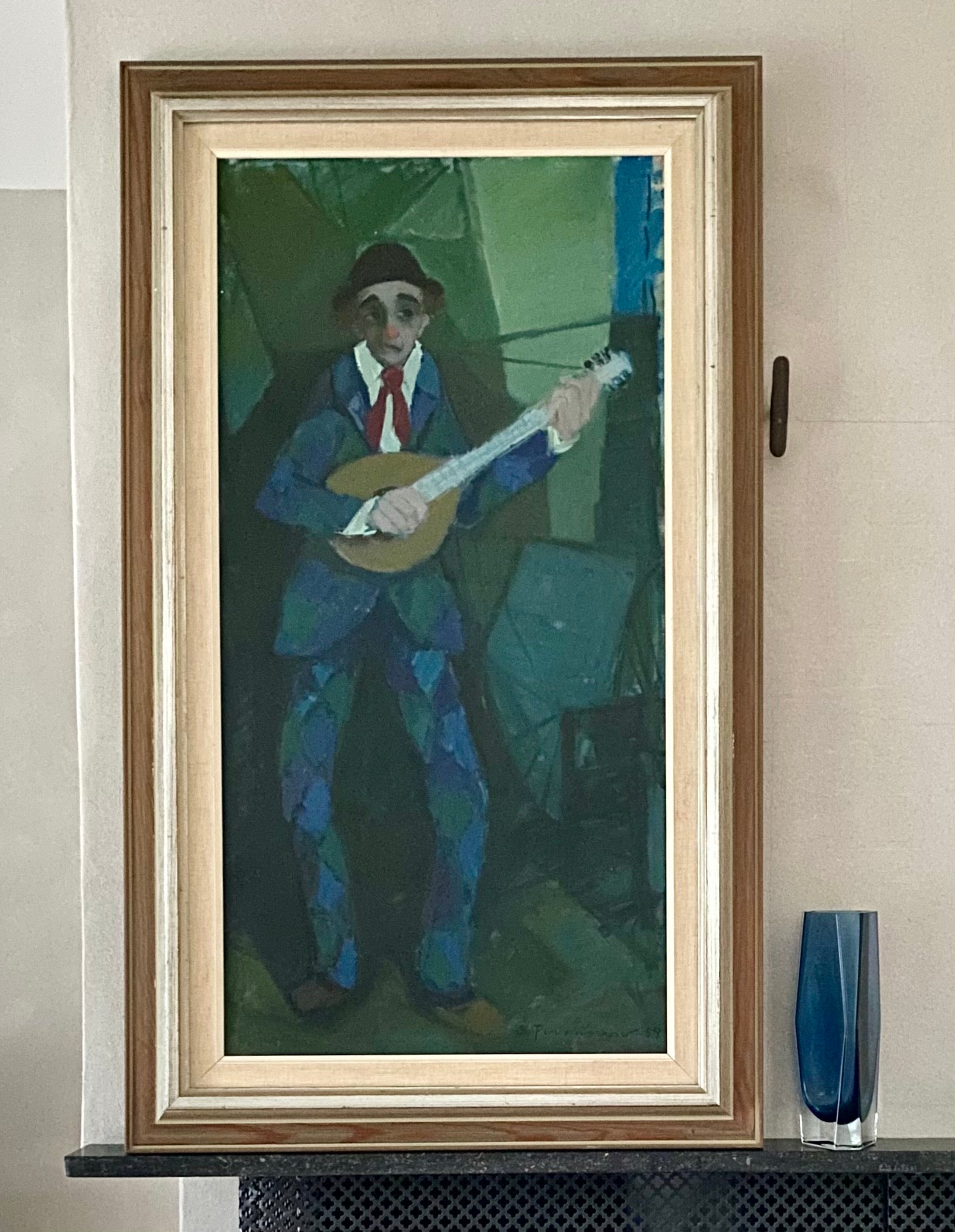 Mid Century Original Clown Oil Painting From Sweden