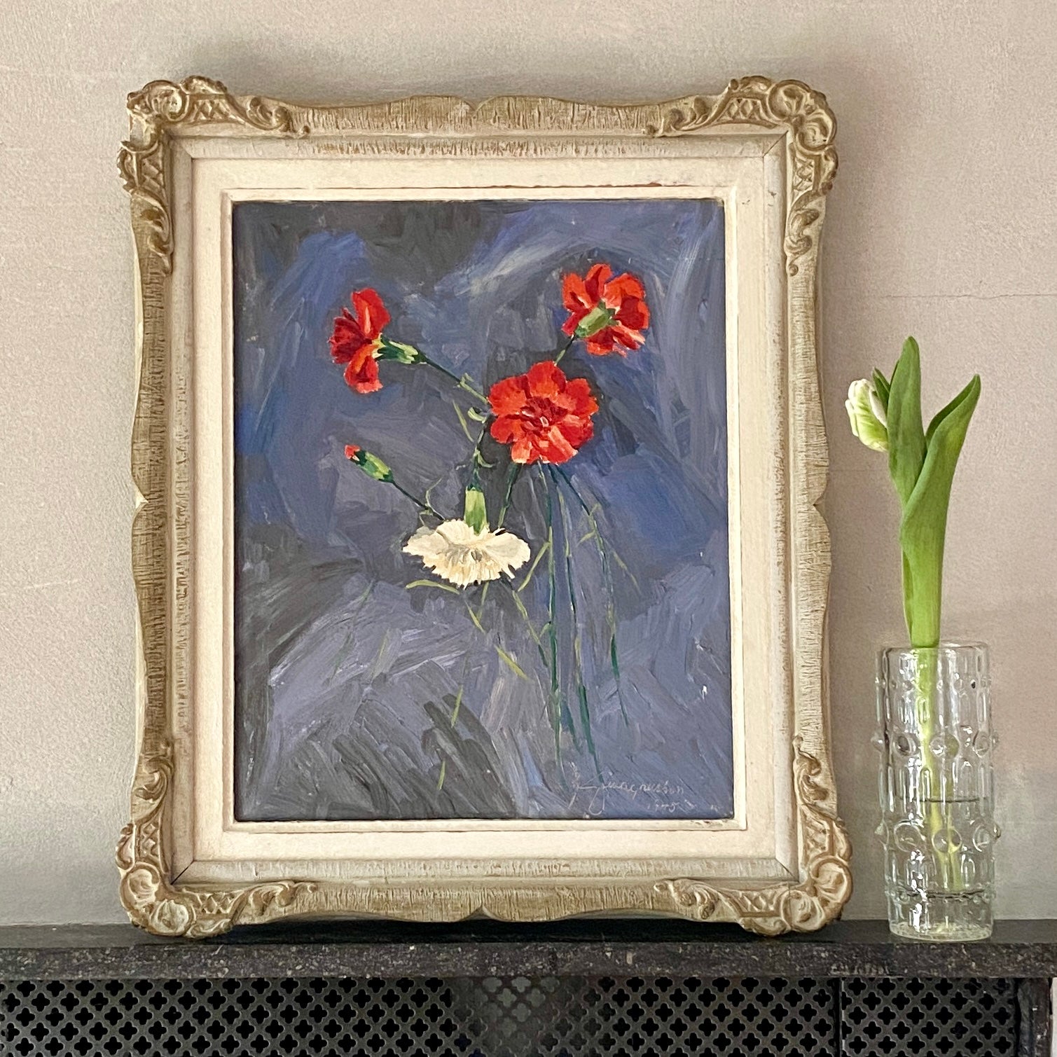 Mid Century Original Still Life Oil Painting From Sweden 1945